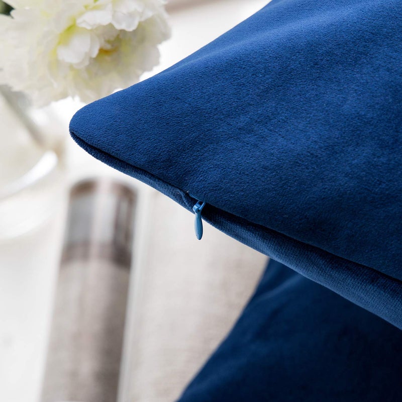 Phantoscope Pack of 2 Velvet Decorative Throw Pillow Covers Soft Solid Square Cushion Case for Couch Navy Blue 18 x 18 inches 45 x 45 cm - Image 4
